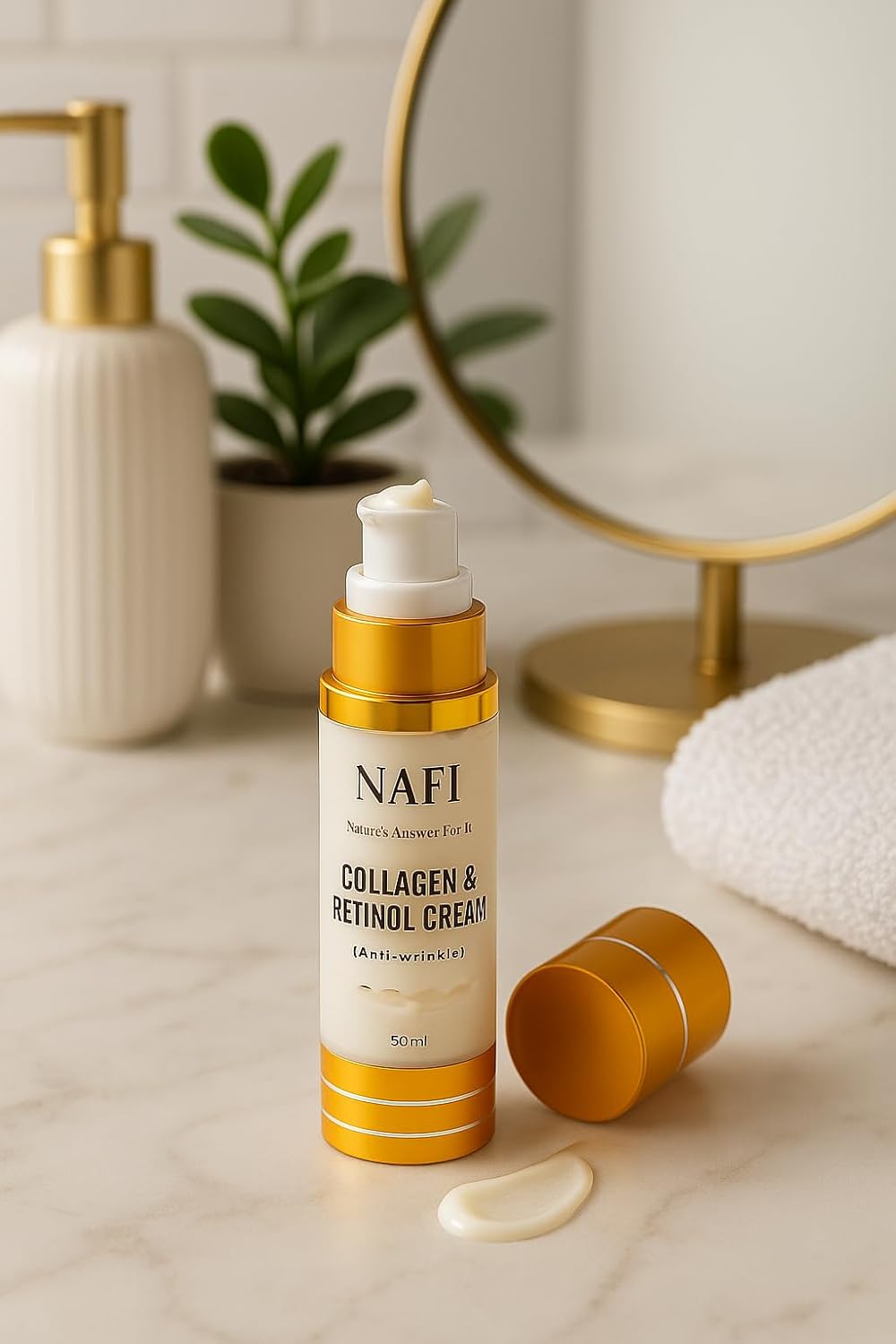 NAFI Collagen & Retinol Face Moisturiser 50ml – Anti-Aging Hydration Cream with Shea Butter, Olive Oil & Zinc – Smooths, Softens, Firms – Natural Skincare by Zyzven Naturals