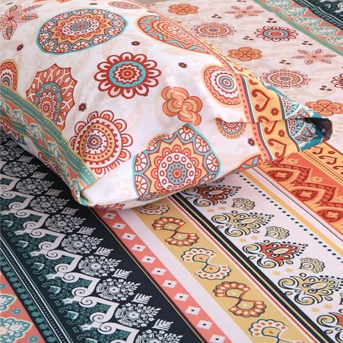 Image of MUXHOMO Queen Size 4 Piece Sheet Set, Soft & Breathable Sheet for Bedroom with Deep Pocket Up to 16 inch, Wrinkle-Free & Cooling Bed Sheet with Flat Sheet, Fitted Sheet & Pillowcases - Bohemian Flowers