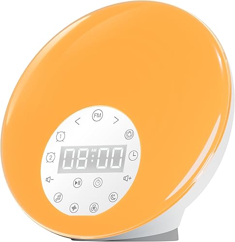 ANTDALIS Sunrise - Reloj despertador con sonido de ruido blanco con 26 sonidos relajantes, 7 luces nocturnas, reloj despertador con luz despertador