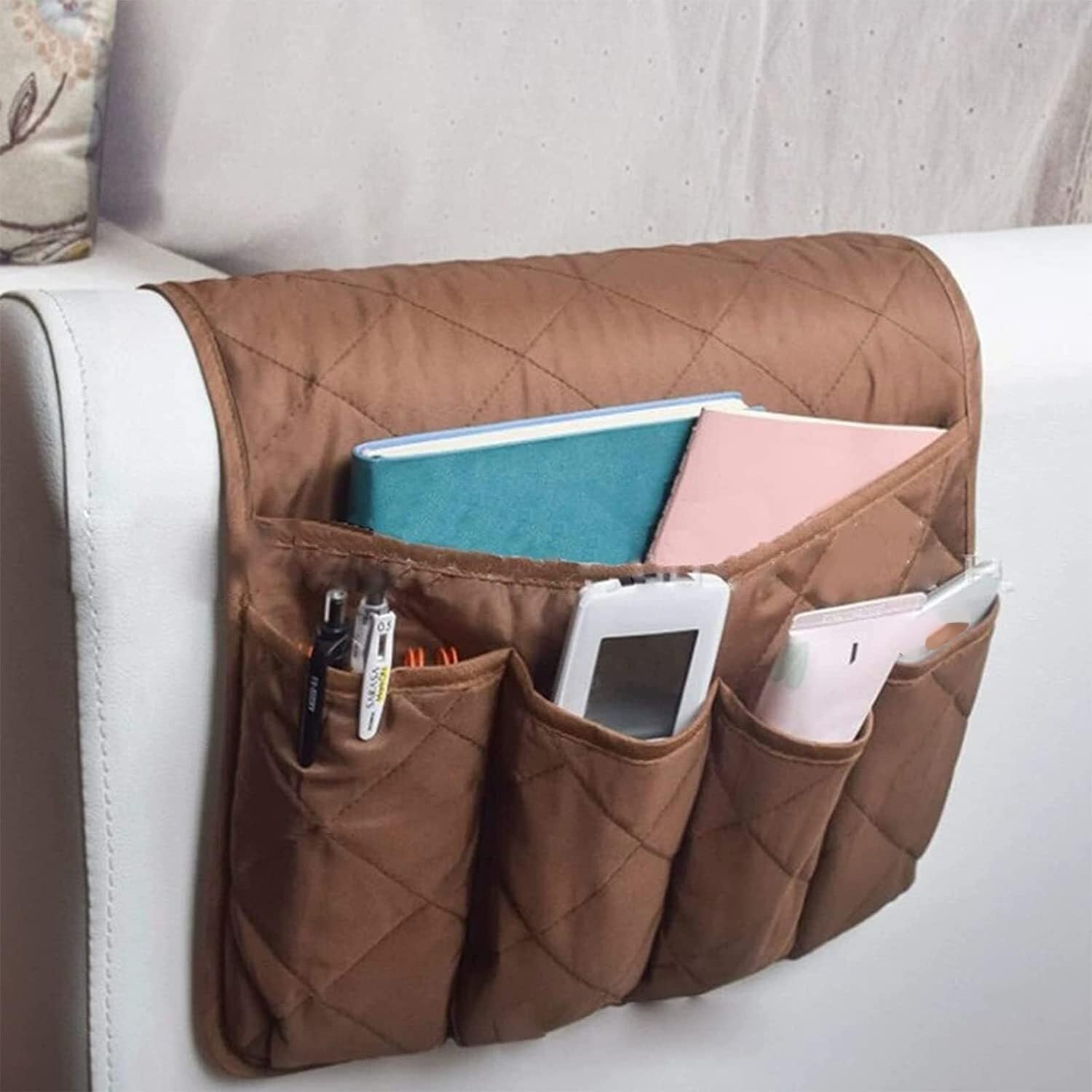 KJdxfhFH Sofa Armrest Organize Remote Control Holder Armchair Caddy(Coffee)