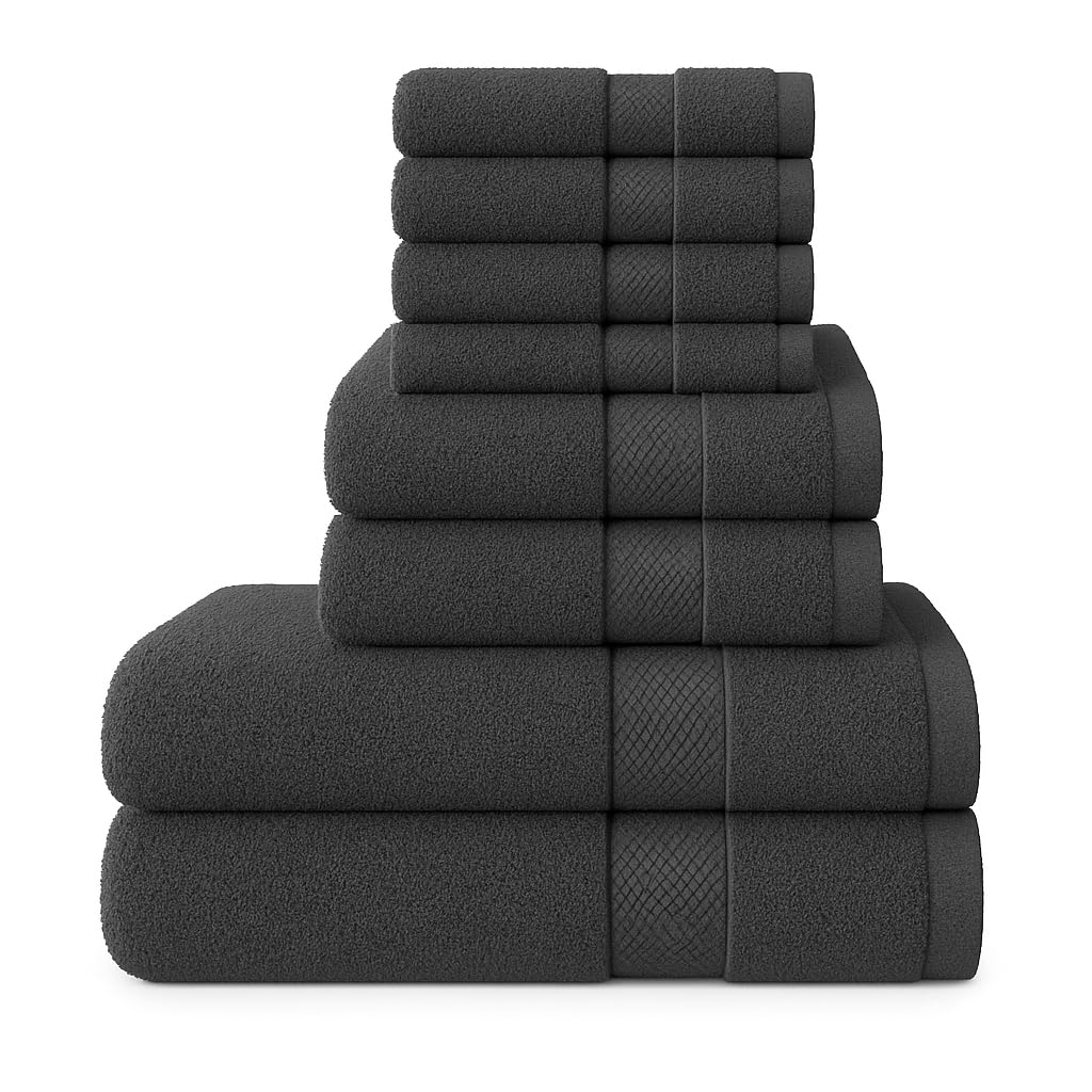 Diamond Tex Luxury 8 Pcs Towels Bale Set 100% Egyptian Cotton Face Cloth, Hand Towel, Jumbo Bath Towel 600-GSM Soft and Absorbent Gym, Golf, Spa, Beach Towels