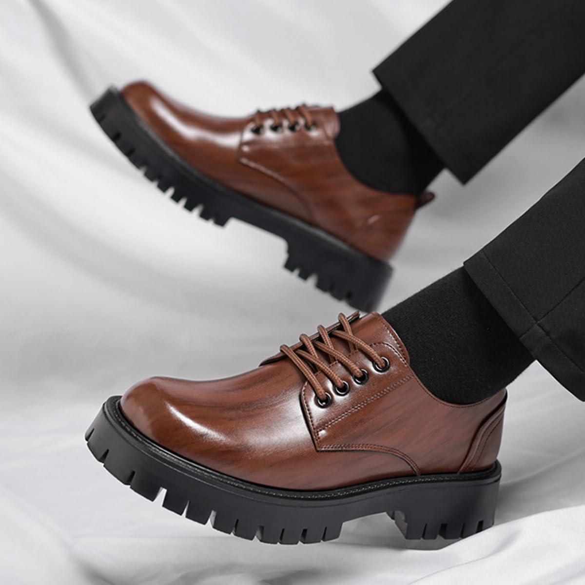 Business Scarpe Oxford da Uomo con Plateau Classic Comode Scarpe Stringate Casual Formali per L'Ufficio l'uso Quotidiano