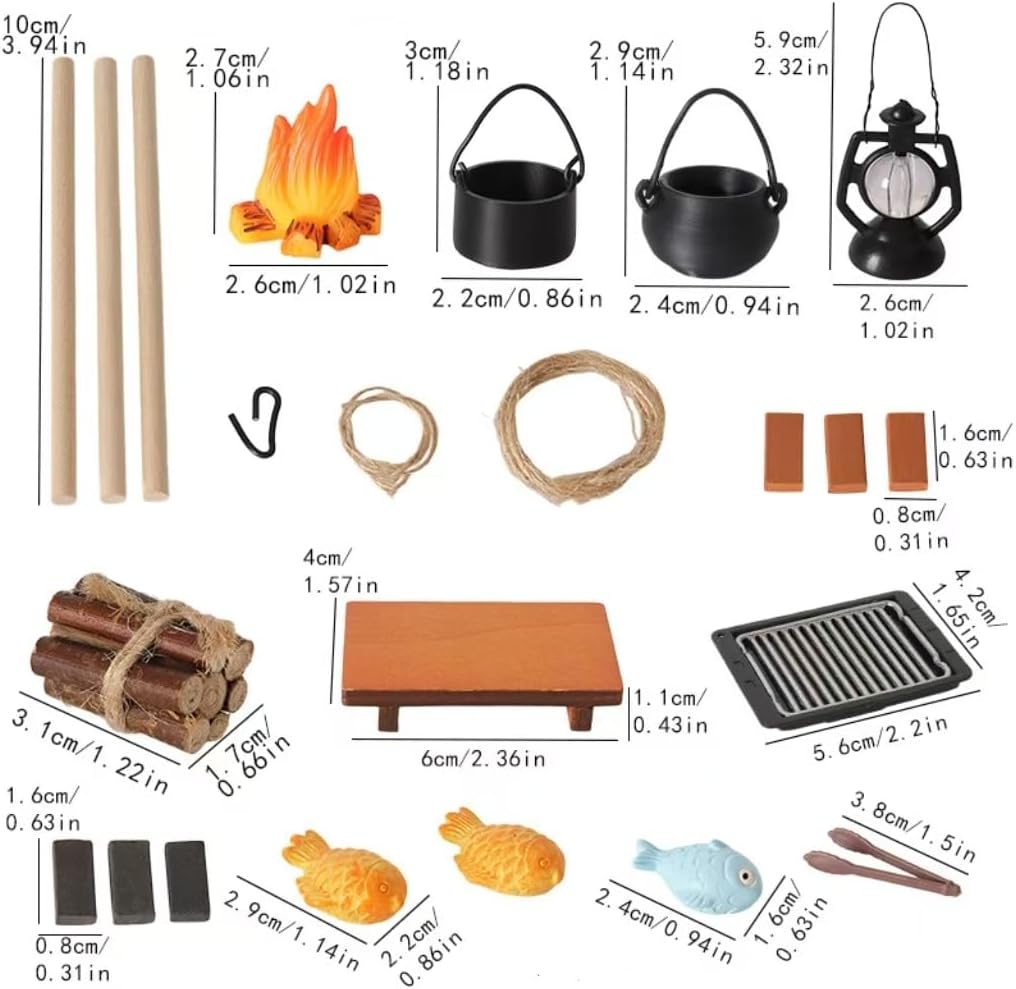 Miniature Camping Cooking Set – 1:12 Scale Dollhouse Outdoor Stove & Campfire Accessories for Micro Outdoor Scenes and Miniature Dioramas