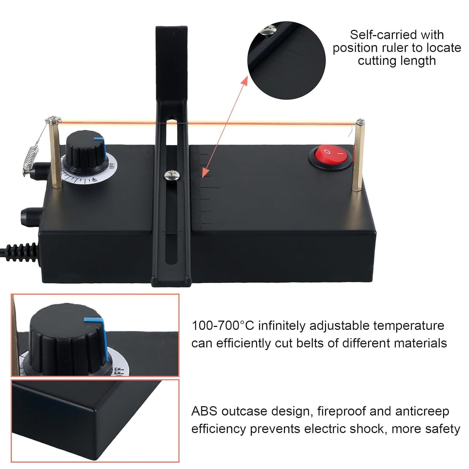 Heat Cutting Ribbon Cutter, 0-700℃ Adjustable Webbing Cutter Multi-Purpose Electric Hot Cutting Tool DIY Rope Band Craft Manual Cut Tool for Cutting Lace Braid Ribbon