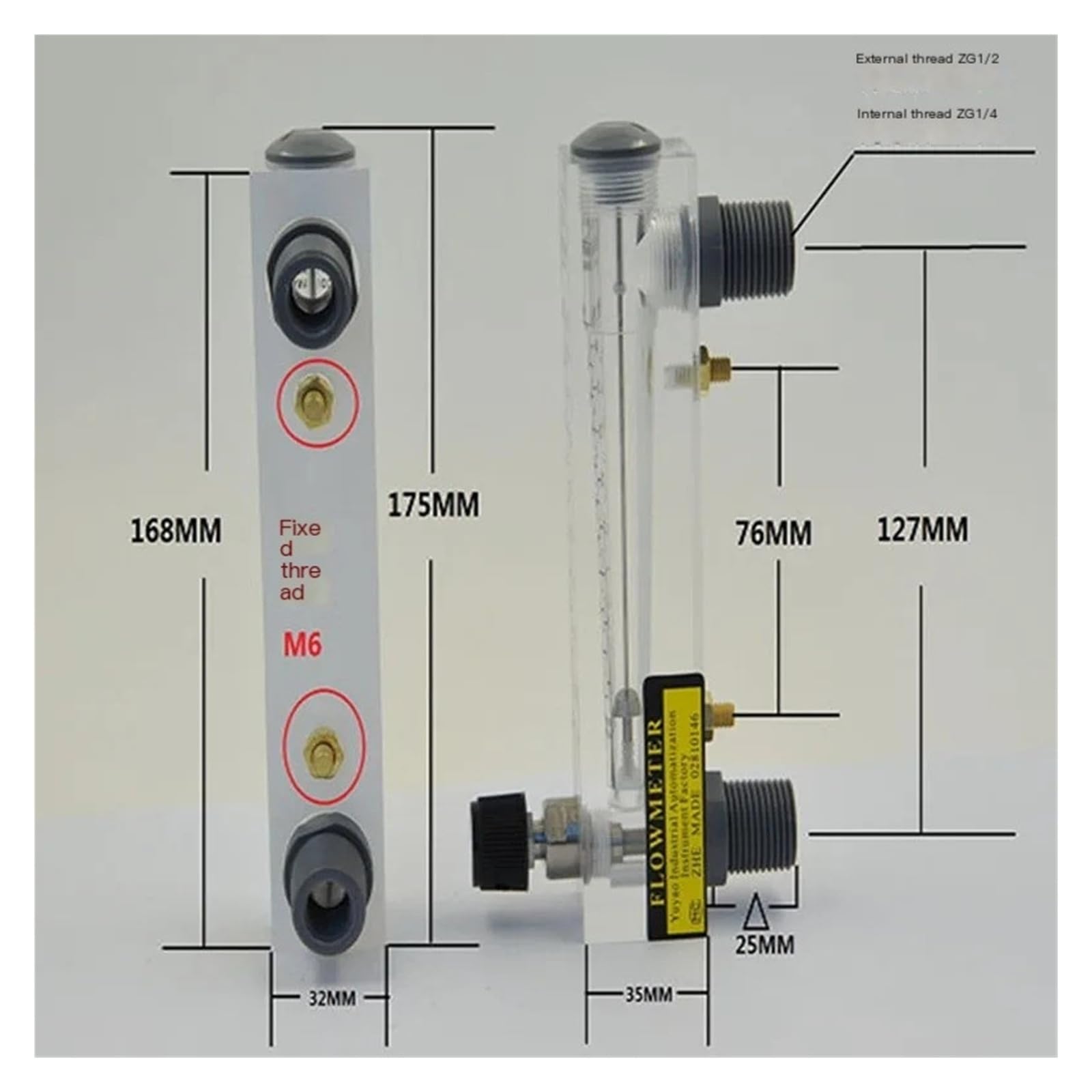 LZM-15ZT 1/4 "BSP Panel hembra flotador caudalímetro líquido medidor de flujo de aire rotámetro con válvula de Control(2-18 LPM Water)