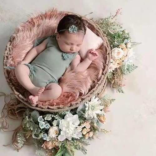 Miniatura 7 de BANBALLON Decoración bohemia para tartas de flores, hojas de palma, decoraciones de pastel con rosa artificial para fiestas de cumpleaños, bodas,