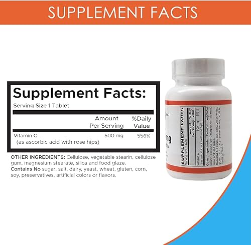 Miniatura 2 de Holistic Health Vitamina C de 500 mg con tableta Rose HIPS, suplemento de vitamina C para aumentar la inmunidad y ayudar a equilibrar la presión