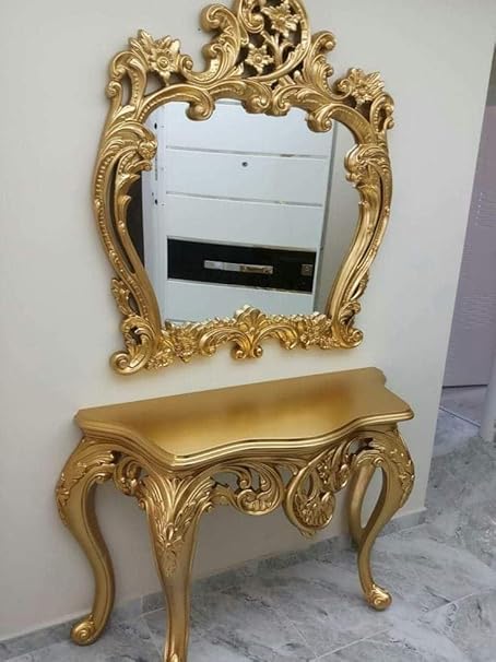 MUSKAN Arts Handcraft Disign Dressing Table for Bedroom,Living Room | Without Mirror Morden (Gold Polish)