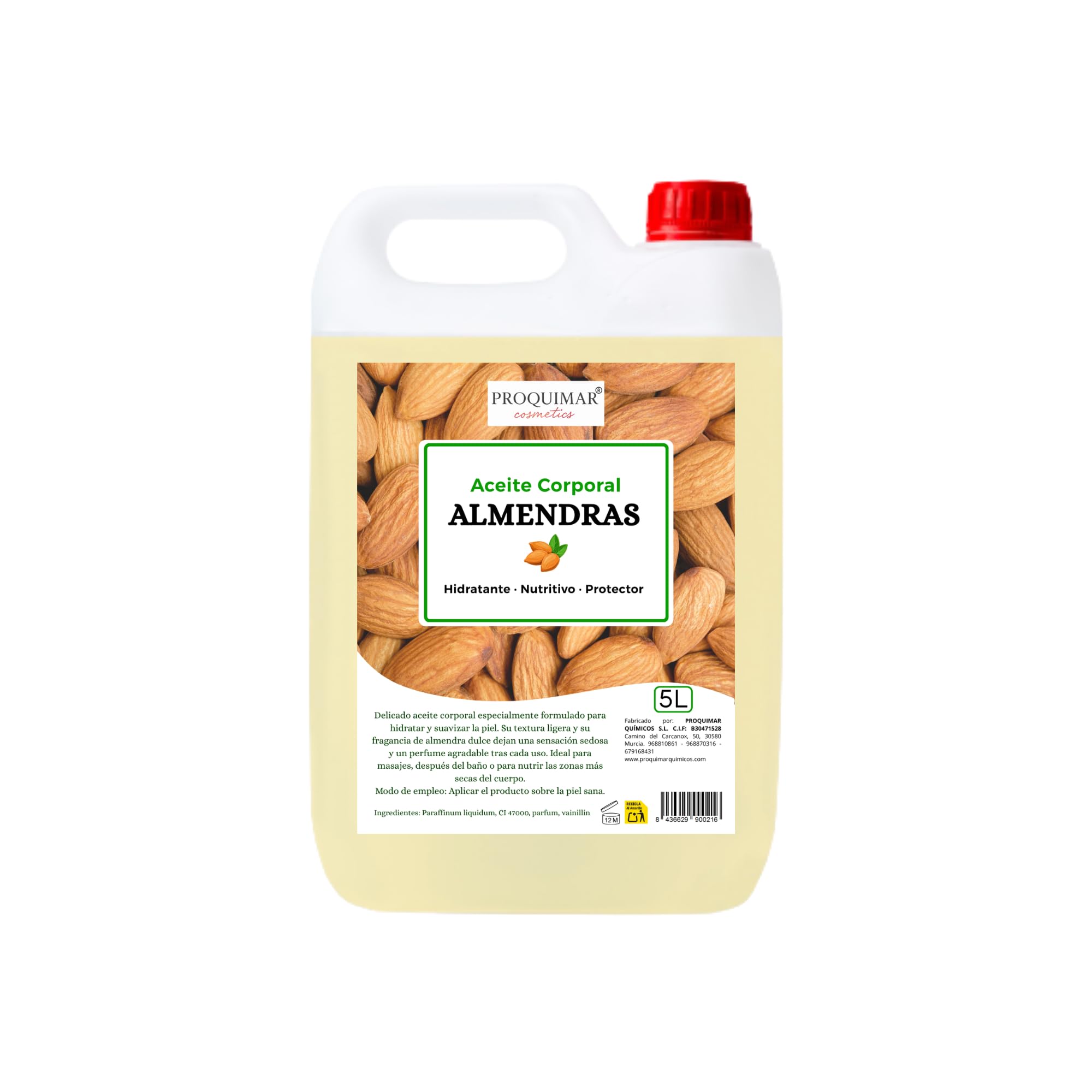 Aceite de Masaje Corporal con Aroma de Almendras Dulces – Formato Profesional 5 Litros – 100% Hidratante Corporal, Masajes y Cabello –Piel Suave, Nutrición Profunda y Aroma Natural