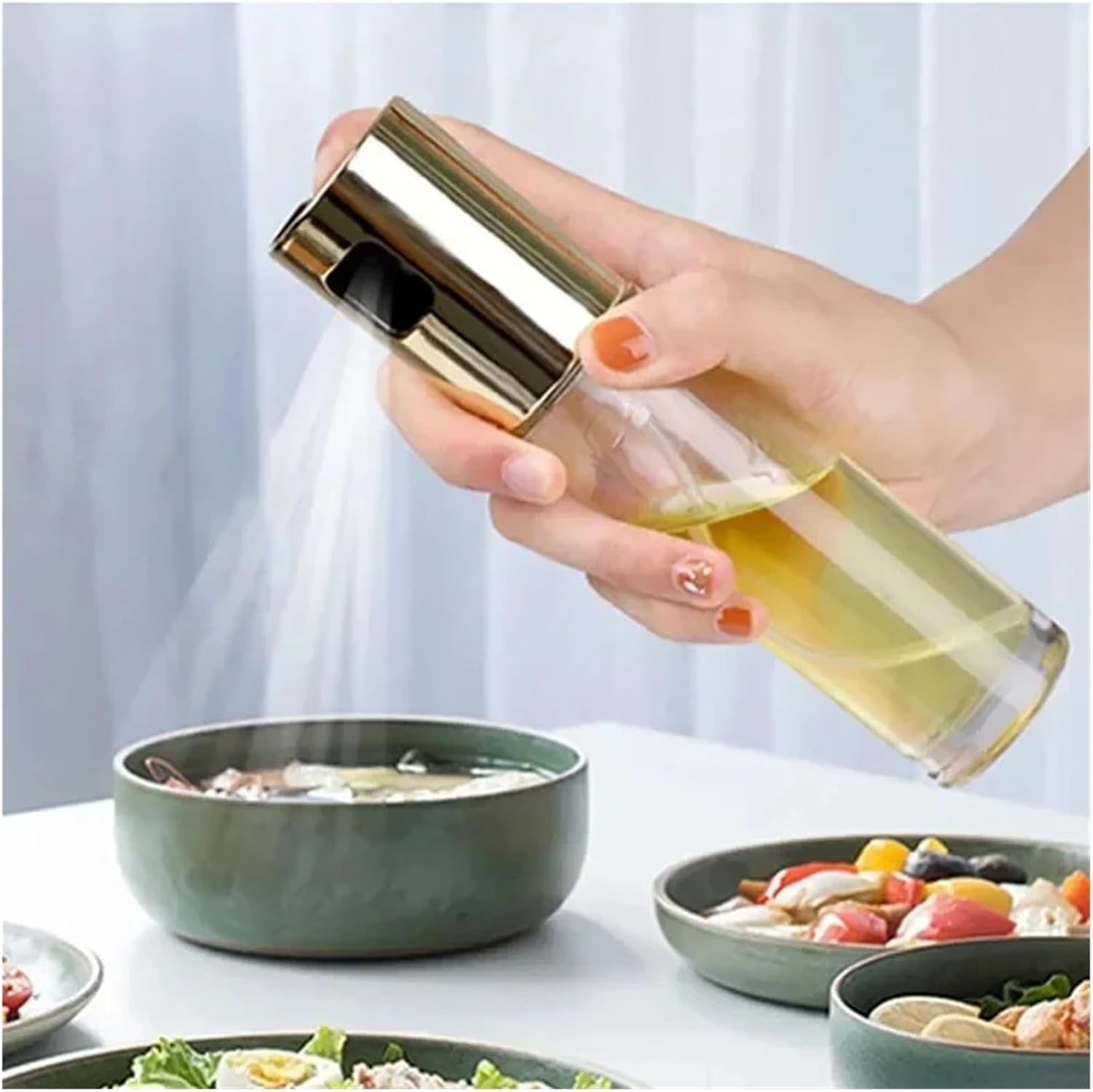 Kitchen Portable Spray Bottle Oil Sprayer Oiler Pot BBQ Barbecue Cooking Tool Can Cookware Household Storage(Rose gold)