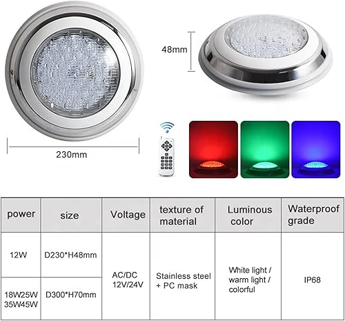 Miniatura 5 de Luz LED de piscina de acero inoxidable IP68 impermeable 12V al aire libre RGB luz subacuática estanque LED Piscina Luz Lámparas sumergibles (color
