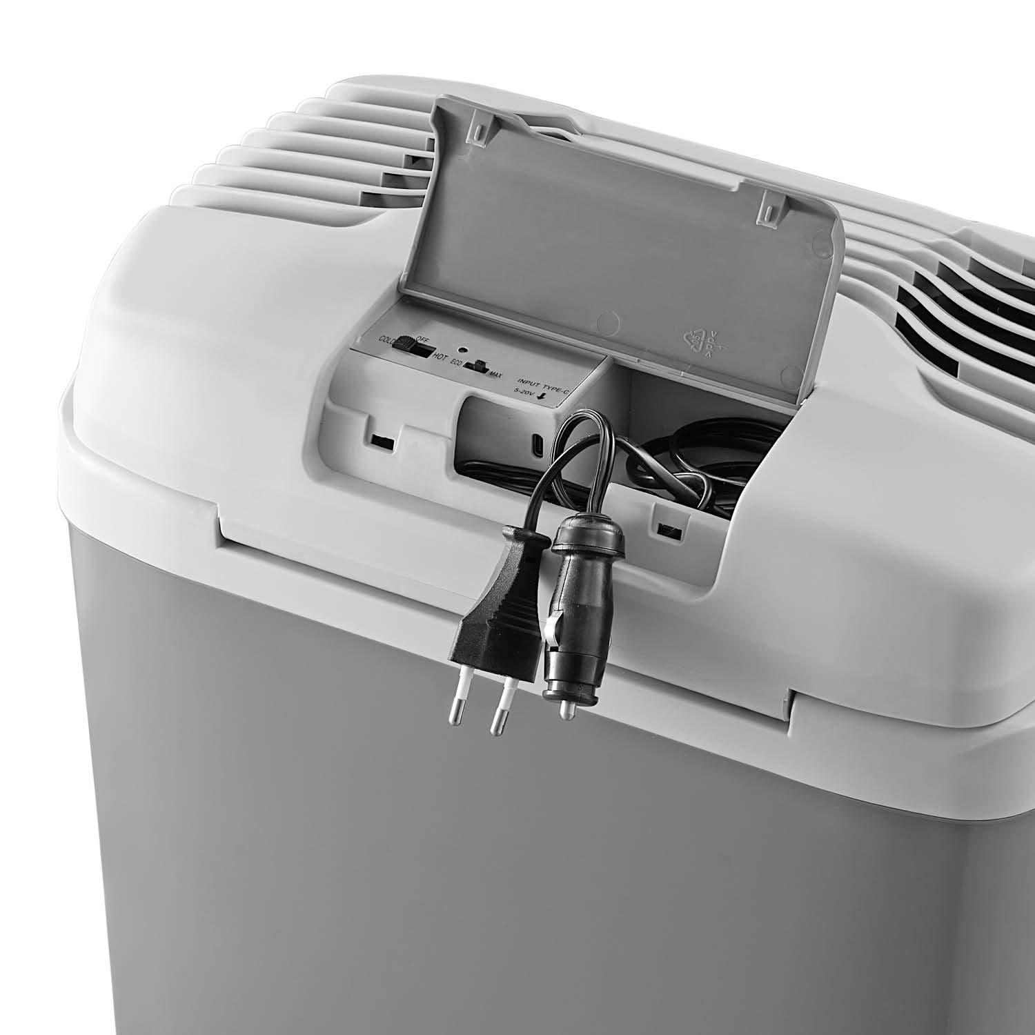 TZS First Austria - Termoelektryczna lodówka podróżna 16 l – 3-krotne zasilanie w zestawie USB-C PD 3.0 – chłodzenie i ogrzewanie – 12 V/230 V/USB-C – szara/jasnoszara