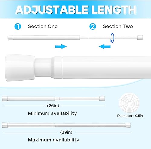 Miniatura 48 de Barra de cortina de tensión para ventanas de 28 a 48 pulgadas, barras de cortina con resorte, barra de tensión negra, sin perforación, barra