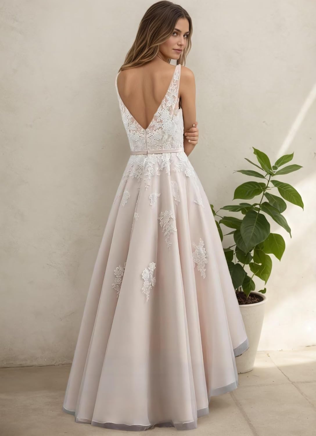 Robe de mariée midi en tulle pour mariée - Longueur du thé - Style bohème - Dentelle - Avec manches - Pour femme