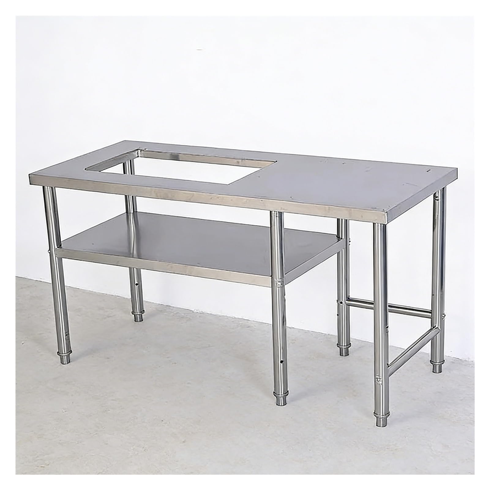 Komercyjny stół kuchenny ze stali nierdzewnej z regulowaną półką i podparciem stóp, łatwy montaż, idealny do restauracji i podwórka (110 x 60 x 80 cm)