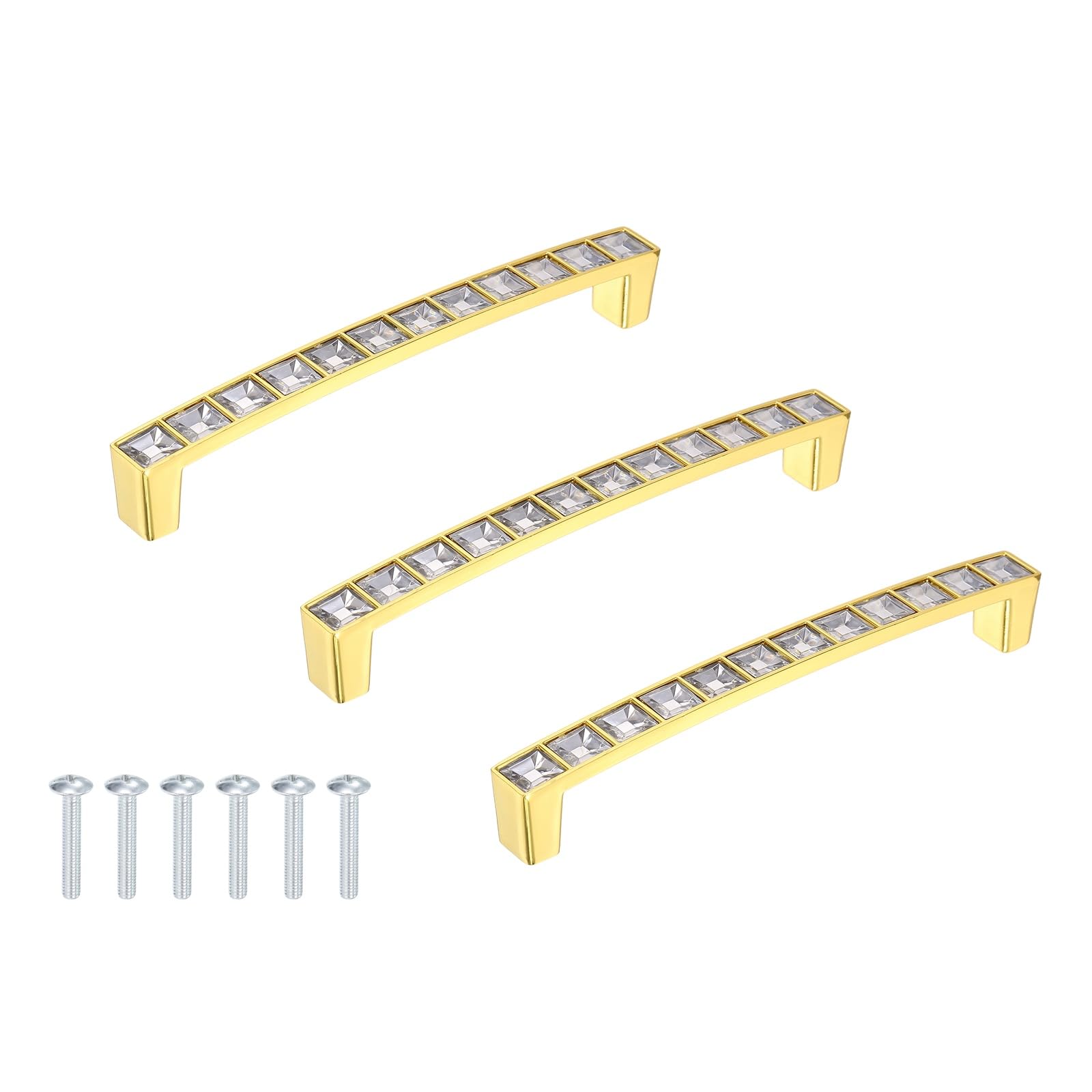 sourcing map Crystal Drawer Pulls, 5" Hole Center Zinc Alloy Cabinet Pulls Handles with Screws for Kitchen Bedroom Dresser Cupboard Wardrobe, Gold, 3 Pcs (6" Length)