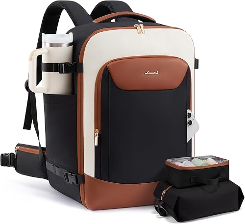 LOVEVOOK 56L Travel Backpack for Women Men with Load-Lifting Waist Belt, Medium Checked Backpack for Airplanes fits 18" Laptop, Waterproof Large Backpack Airline Approved with 2 Packing Cubes