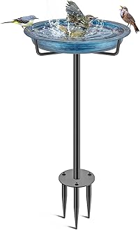 Metal Bird Baths for Outdoors, Detachable Birdbaths for The Garden Clearance, Heavy Duty Freestanding Bird Baths, Bird Bath Bowl Spa & Birdfeeder with Metal Stake Stand (Retro Blue)