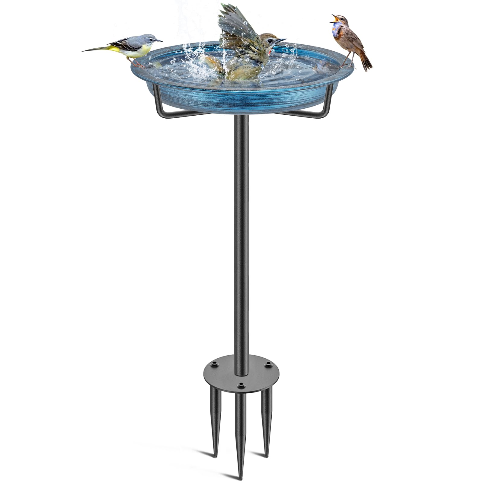 Metal Bird Baths for Outdoors, Detachable Birdbaths for The Garden Clearance, Heavy Duty Freestanding Bird Baths, Bird Bath Bowl Spa & Birdfeeder with Metal Stake Stand (Retro Blue)