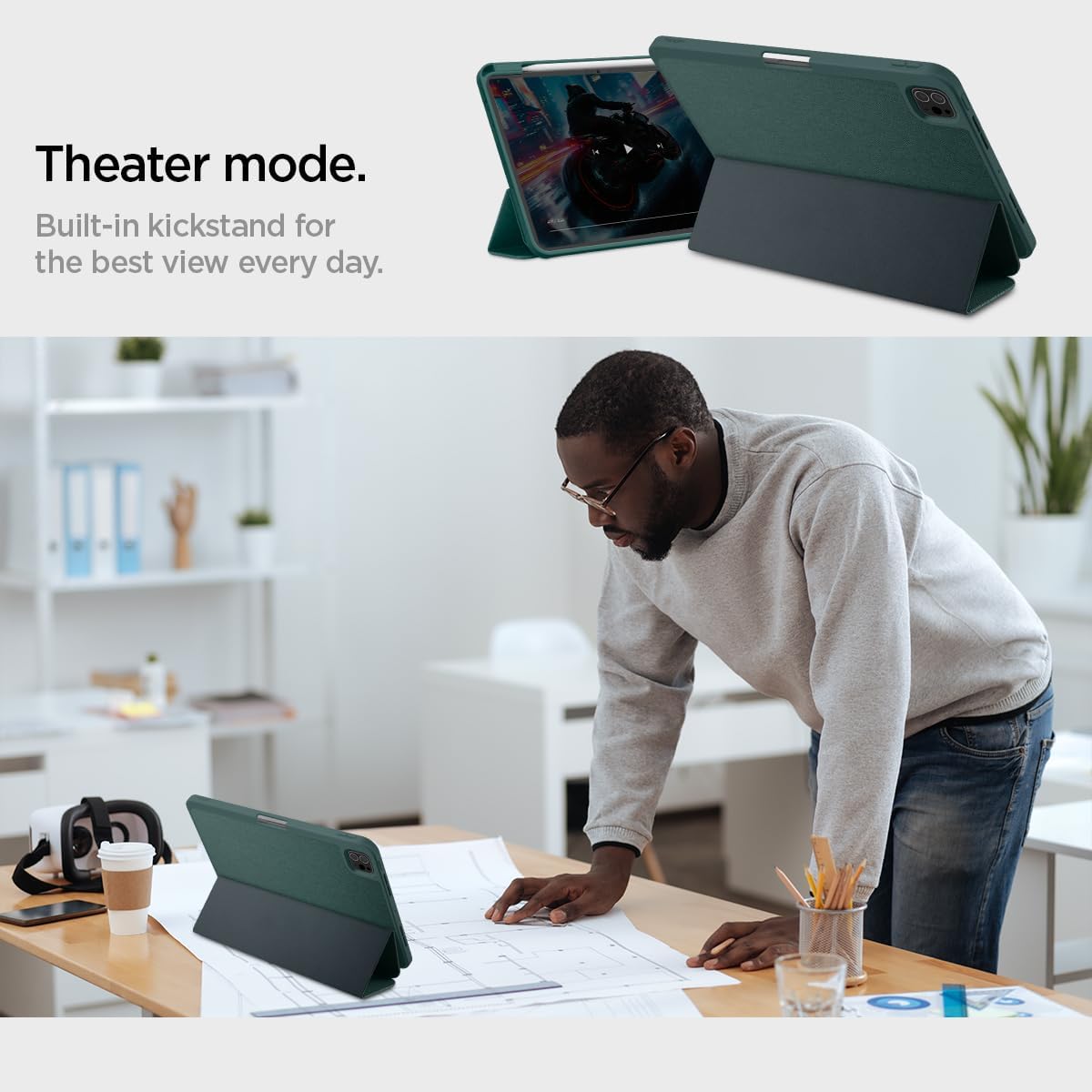 Spigen for iPad Pro 11 inch Case M5/M4 (2025-2024), Urban Fit Protective Premium Fabric Tri-Fold Cover with Pencil Holder, Midnight Green - Image 5
