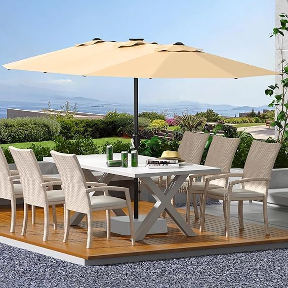 13ft Outdoor Market Umbrella Double-Sided Twin Large Patio Umbrella 99% UV Protection Fade Resistant With Crank Handle, Patio Table Umbrella, Pool Umbrella