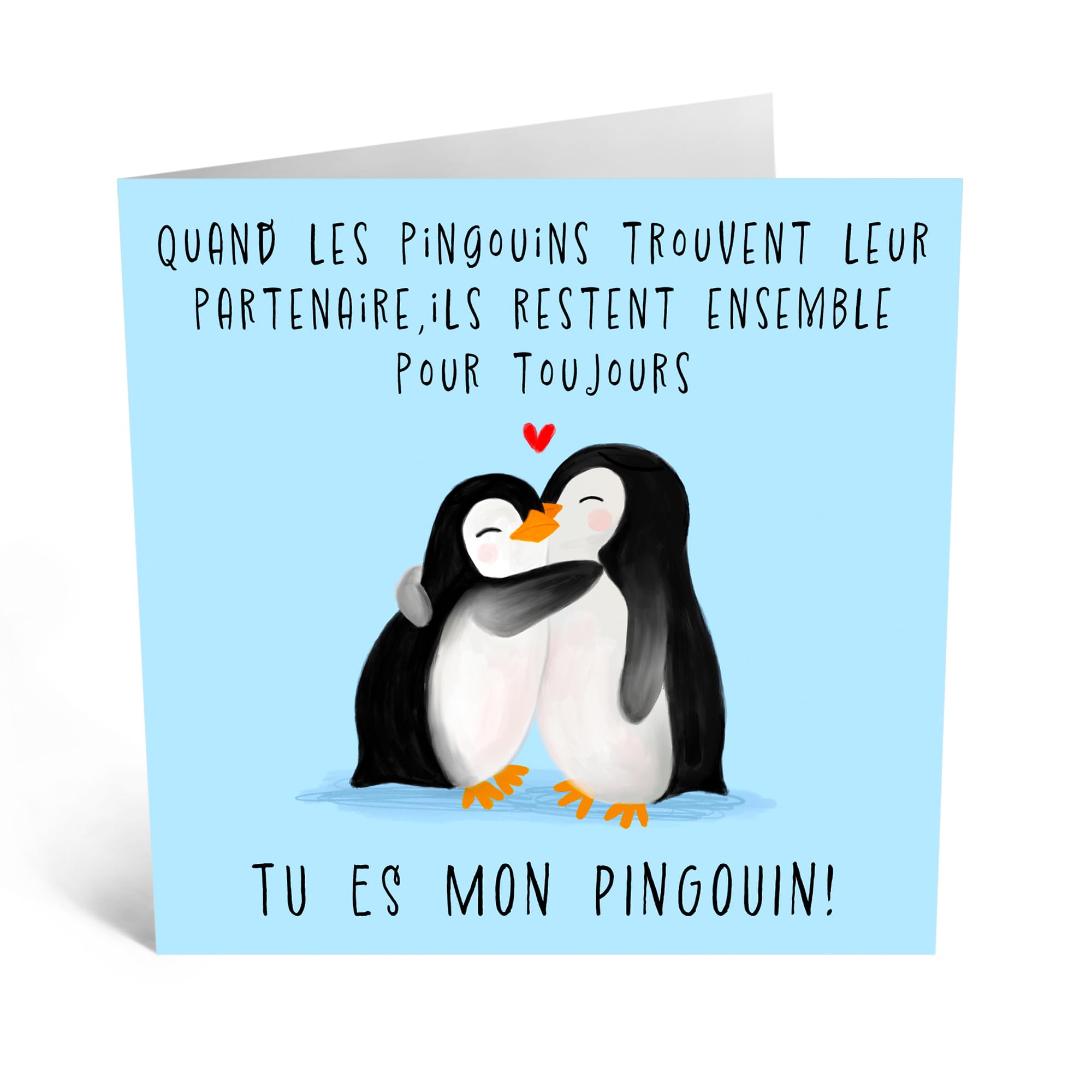 Pingouin Positif Avec 2 Porte-clés Cœur - Cadeau Original Drôle Positivité Homme Femme