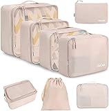 BAGAIL 8 Set Packing Cubes Luggage Packing Organizers for Travel Accessories-Cream Cream 8 Set