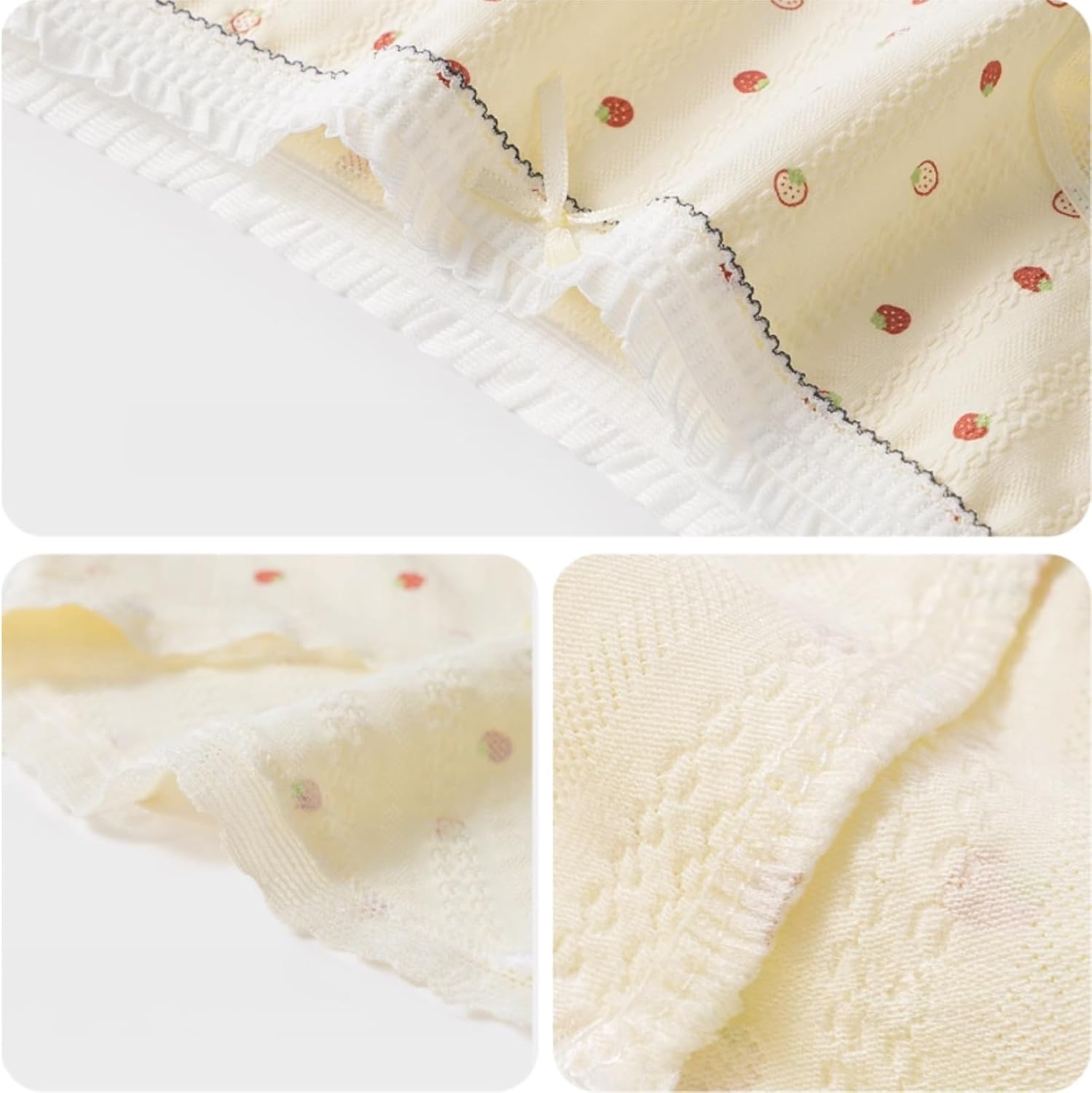 Womens Strawberry Cherry Cotton Lace Panties Cute Bow 5 Pack Kawaii Cartoon Breathable Soft Girls Comfort Underwear