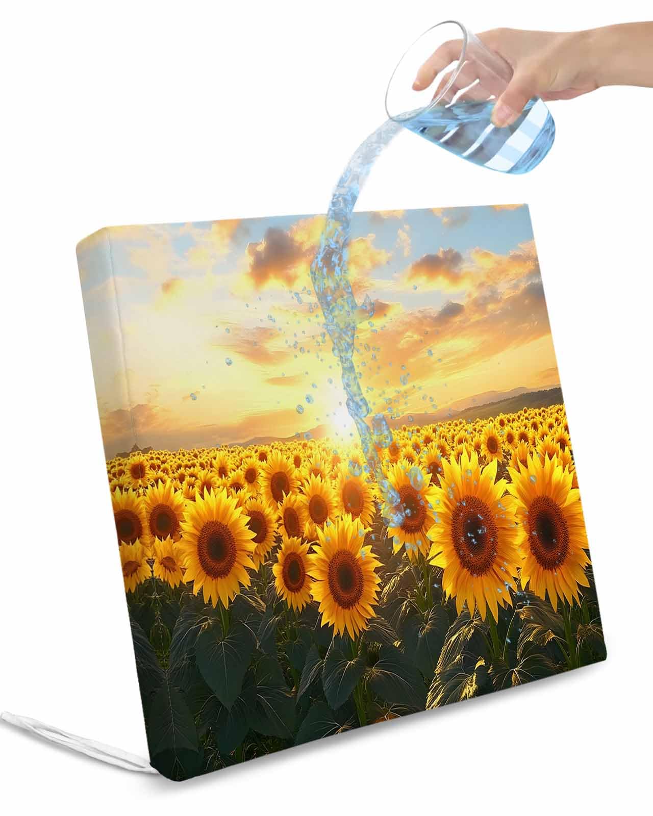 Hokiten Sunflower Summer Outdoor Cushion Chair Cover Set of 4 - Waterproof Couch Seat Covers, Vintage Farmhouse Sunset Botanical Patio Furniture Protector Cushions Slipcovers for Sofa/RV, 22