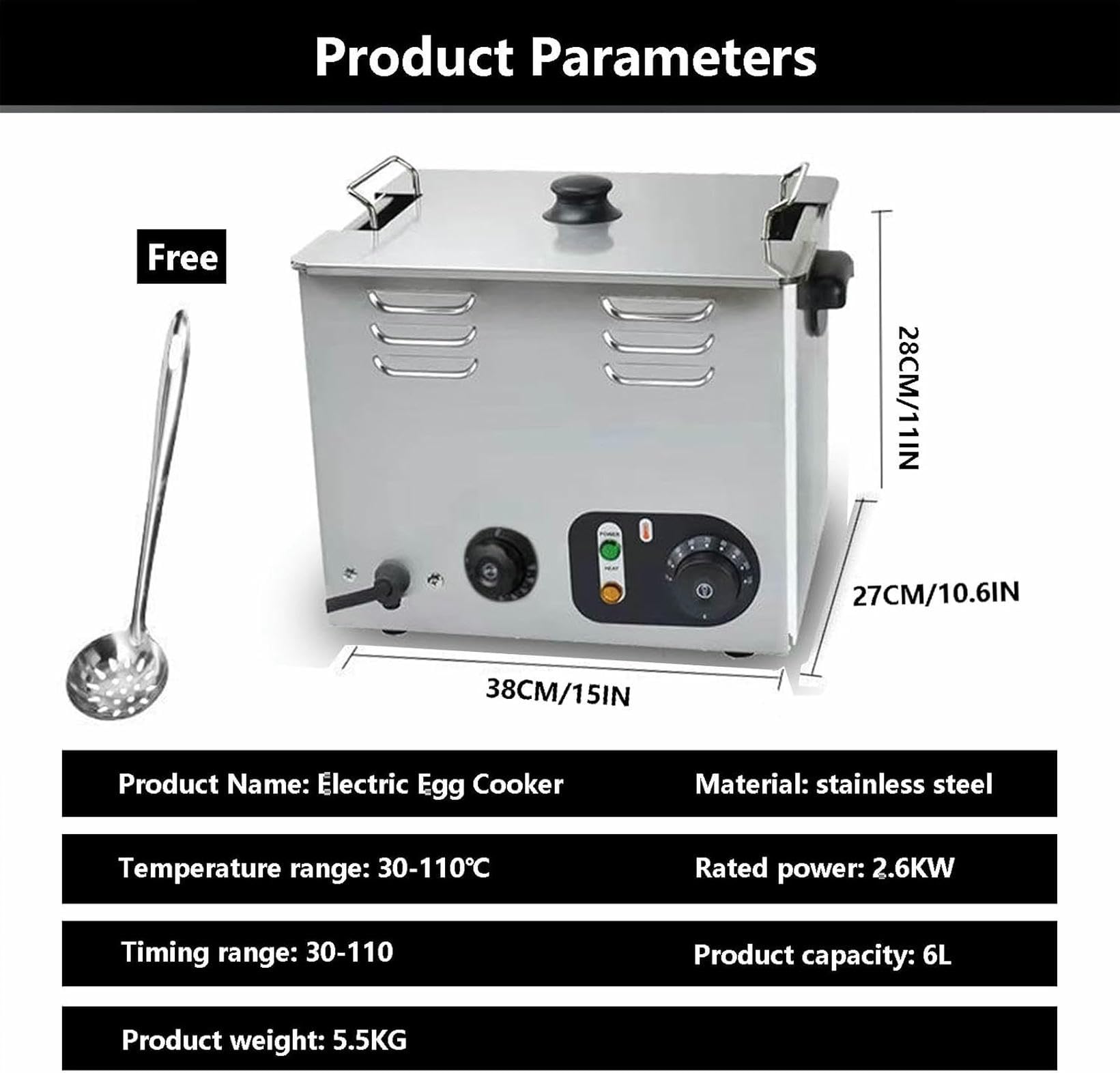Cuiseur à œufs électrique Commercial avec Panier en Maille, cuiseur à œufs à Source Chaude de 6 L avec Pot intérieur 30 x 24 x 14 cm, Machine de Cuisson œufs en Acier Inoxydable