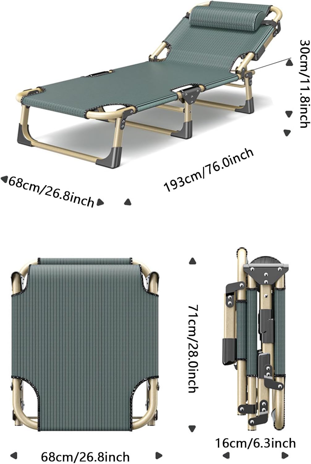 Extra Wide Camping Cot, 5-Position Folding Sleeping Cots for Adults, Outdoor Reclining Zero Gravity Chair with Pillow, Portable Camping Bed Cot for Beach Lawn Pool Sun Tanning,Black Tube c