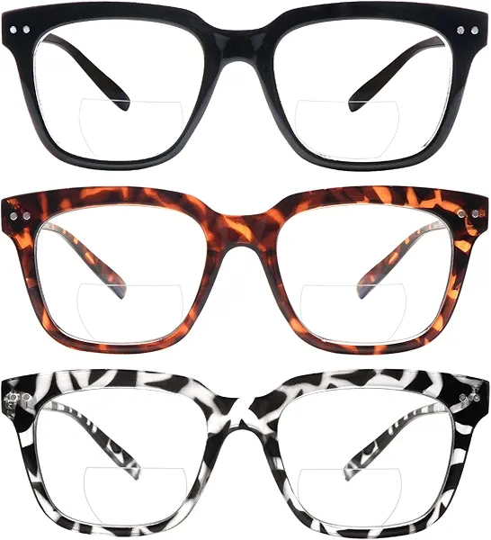CLASAGA Bifocal Oversized Reading Glasses for Women Men, Blue Light Blocking Ladies Computer Readers Spring Hinge Eyewear