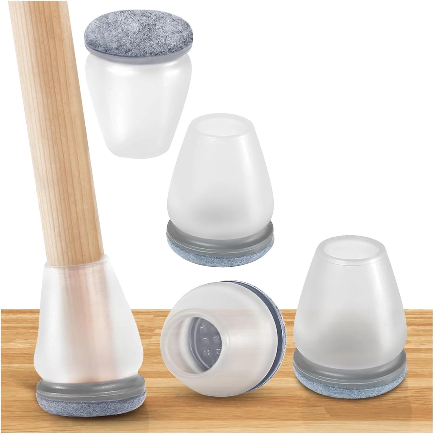 16PCS Chair Foot Cover Diagonal Leg Floor Protectors Gray with Thick Wrap Felt Pads Silicone Furniture Table Feet Protect Floors(Bright Chrome)