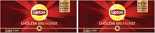 ليبتون شاي اسود، فطور انجليزي لمذاق جريء ورائحة مكثفة، 25 كيس شاي (عبوة من قطعتين)