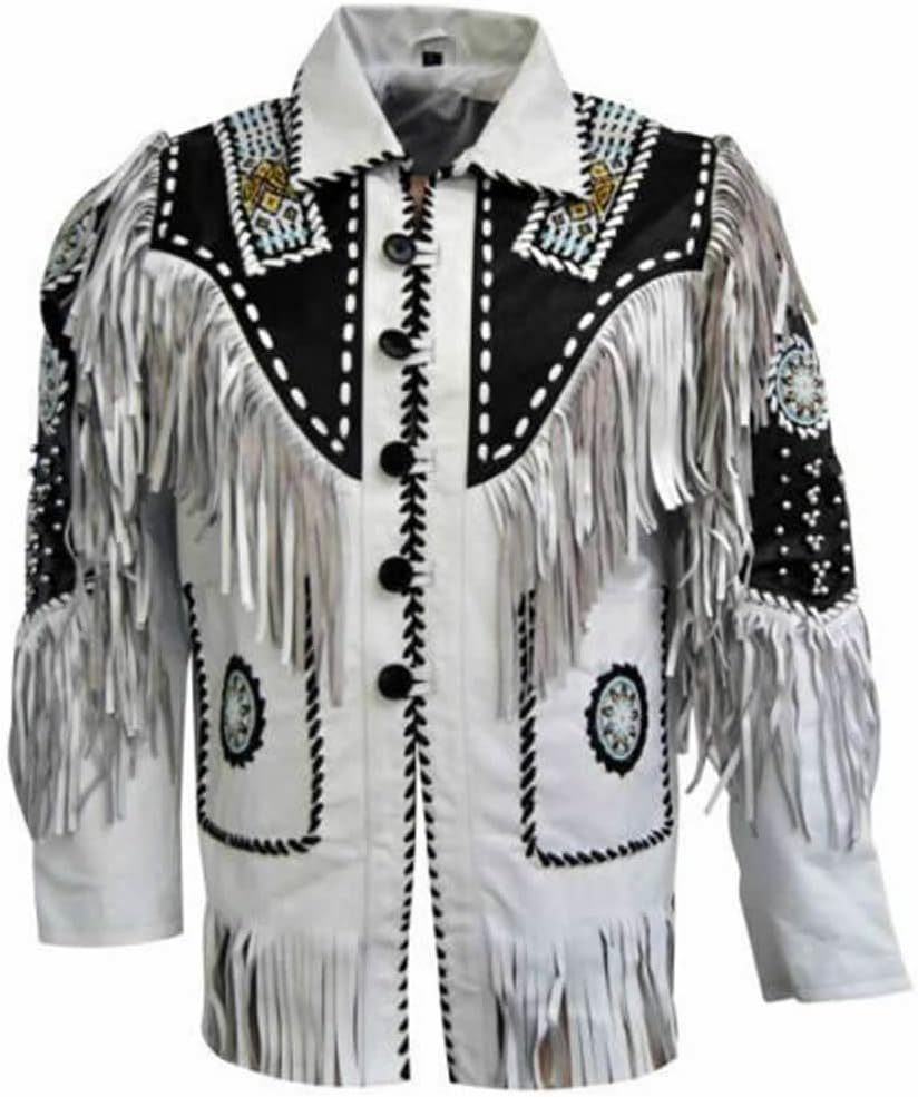 Real Western Leather Jacket Men - Vintage Native American Fringe Jacket Rodeo Cowhide Cowboy Jacket