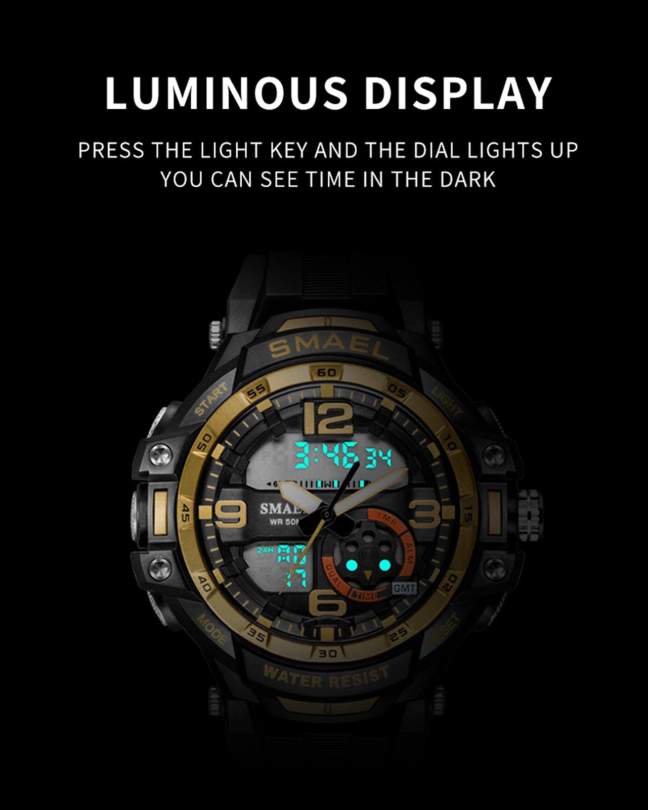 Montre Homme Digitale Et Analogique Grand Cadran Sport Militaire De Montres pour Homme Bracelet en Résine Etanche Chronographe Alarme Date LED