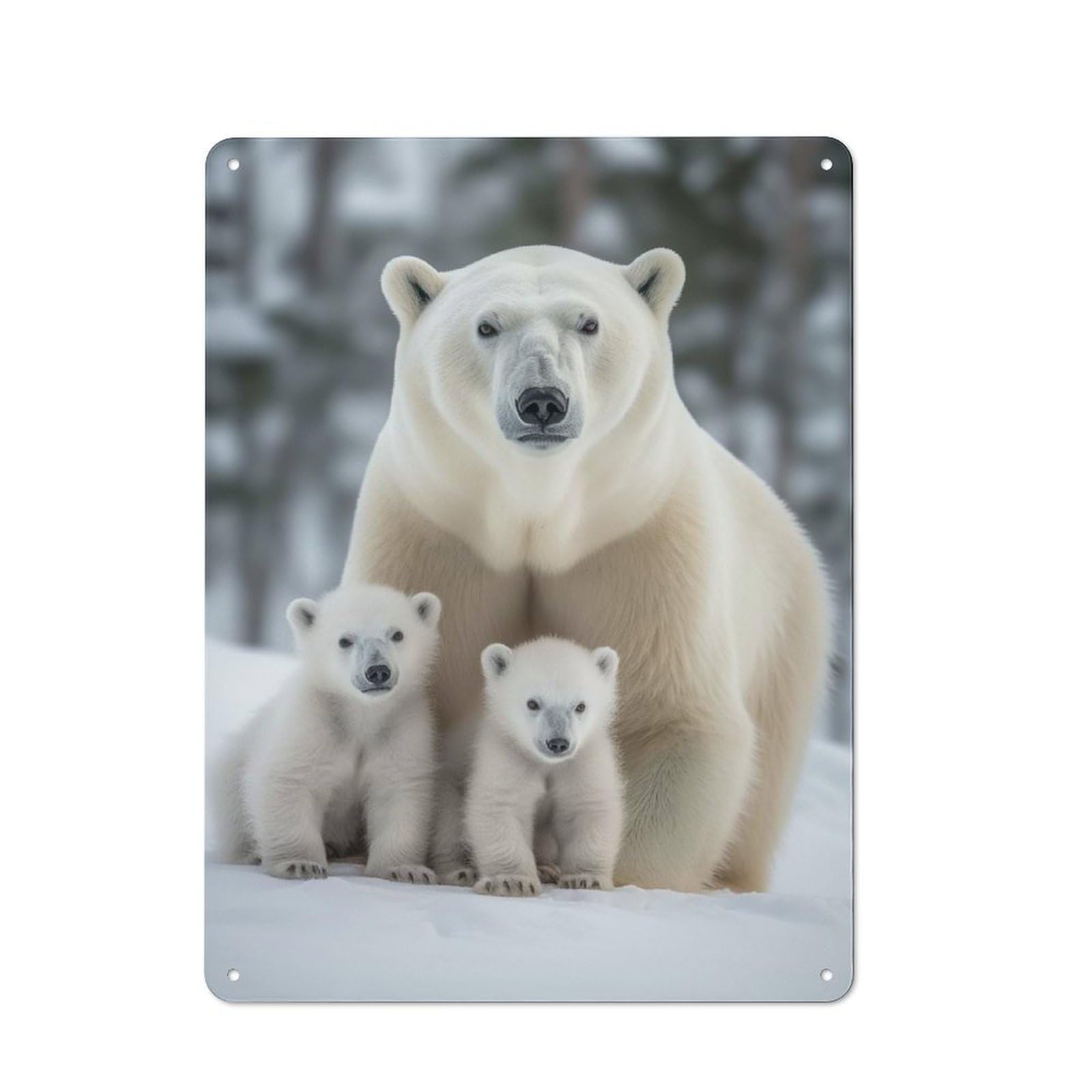 Junmoney Style-6 Polar Bear With Cubs Classic Metal Wall Decor 40X30cm, Office Metal Sign For Workspace, Cafe, Shop Or Desk Area