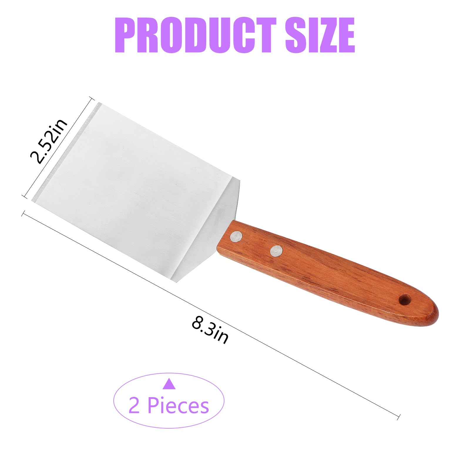 MIDELONG 2 PCS Small Brownie Cookie Spatula Metal Stainless Steel Spatula with Wooden Handle Heavy Duty Spatula Kitchen Cooking Chef Baking Scraper Turner Mini Desserts Serving Spatula - Image 2
