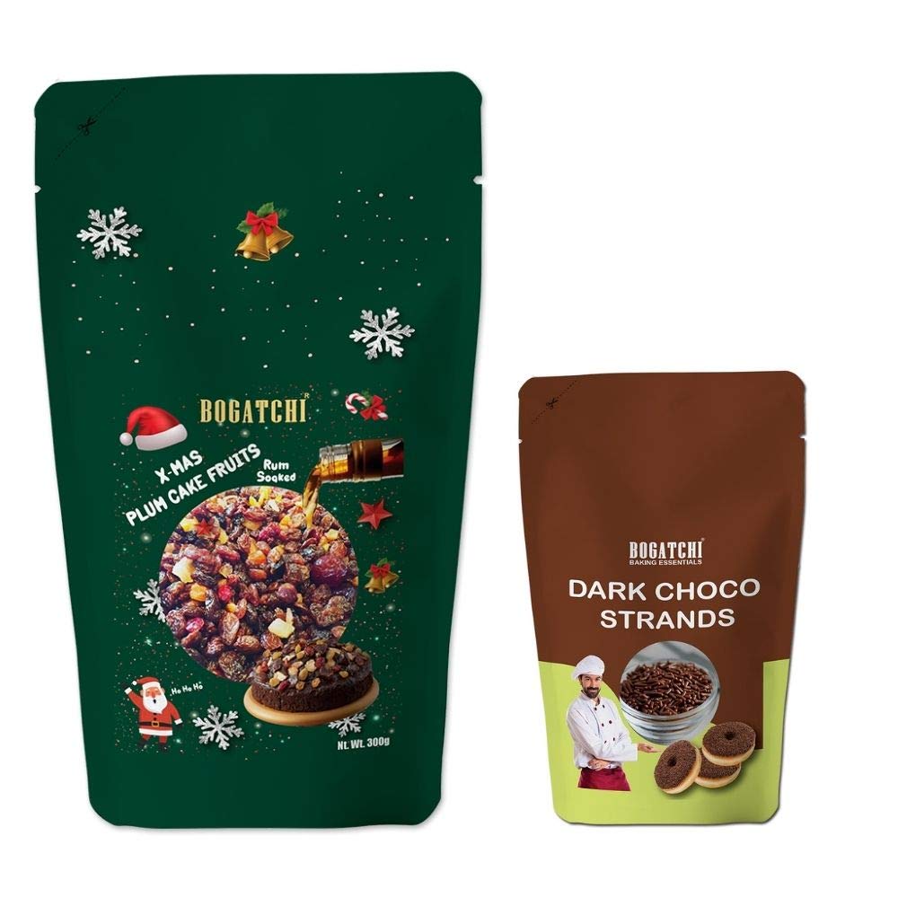 BOGATCHI Plum Cake Mix - Pre-Soaked Dry Fruits Dates, Cashews, Raisins, Dry Ginger, Orange Peel, Tutty Fruity, Cherry , 300g + Dark Chocolate Chips, 50g-image-30