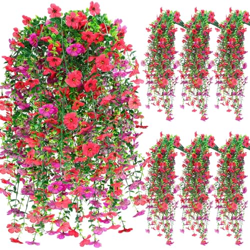FineCheer 6 Pcs Fall Artificial Hanging Flowers Outdoor, Lovely Color