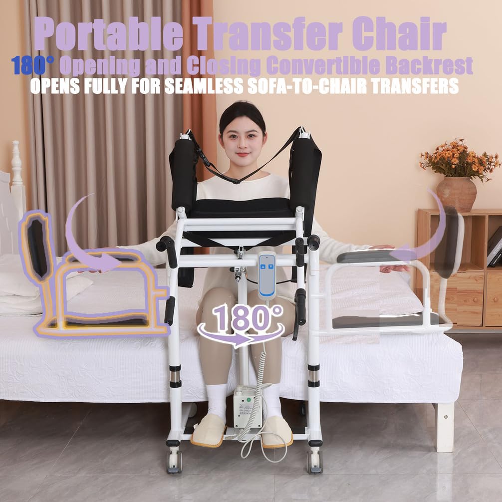 Silla De Transferencia Eléctrica para Personas Mayores con Regulación De Altura, Cuyo Asiento Se Abre 180° para Facilitar Las Transferencias Entre La Cama, El Sofá Y El Inodoro. Carga Máxima: 200 Kg