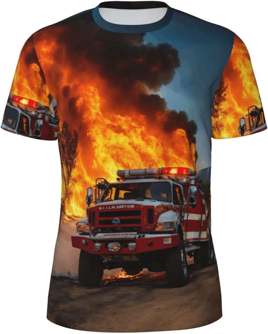 Firefighter Fireman Flame Print Mens Short Sleeve Mesh T-Shirt Breathable Athletic Gym Running Casual Sports Wear
