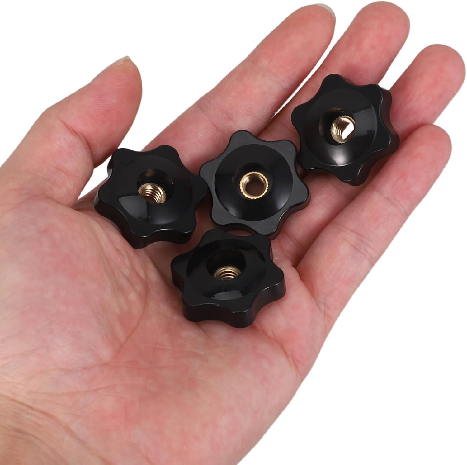 12pcs 1/4" Female Thread Black Star Knobs with Copper Core Hex Nut Clamping Handles for Adjustable Tool Clamping and Mechanical Equipment