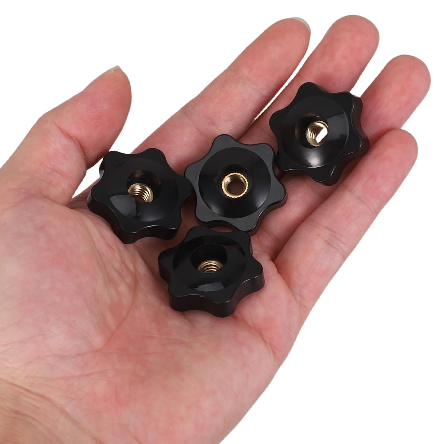 Generic 12pcs Black Star Knobs with 1/4" Hex Nut Threaded Handles, Knurled Clamping Star-Shaped Knobs Through Hole for Adjustable Equipment and Machine Tools