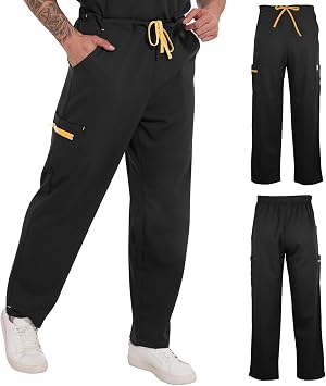 Stretch Unisex Black Scrub Cargo Pants with 5 Pockets Large, Black