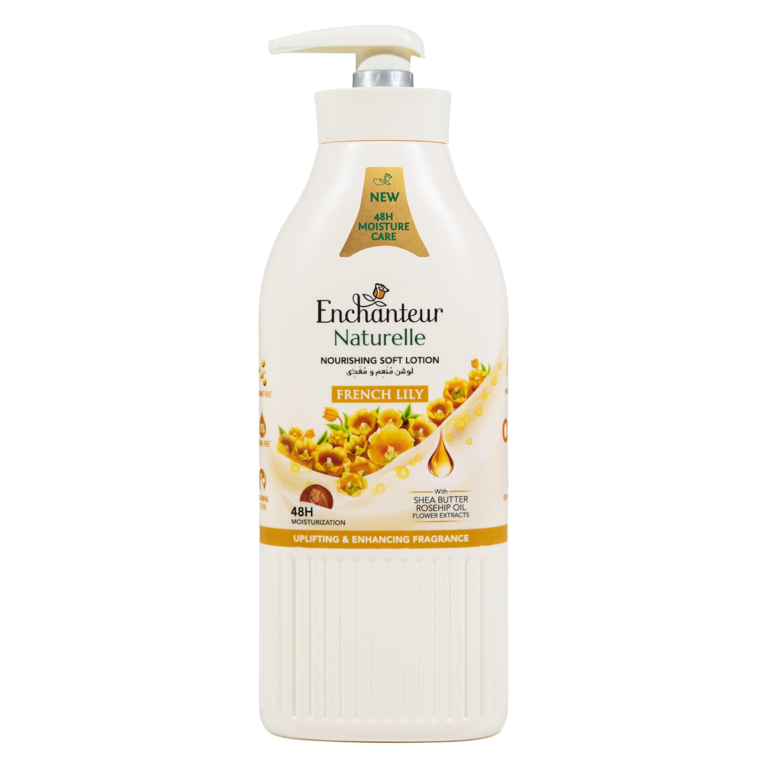 Enchanteur Naturelle Nourishing Soft Body Lotion, French Lily, 48H Moisture Care with Shea Butter & Sacha Inchi Oil, Uplifting Floral Fragrance, For All Skin Types, 500 ml Pump