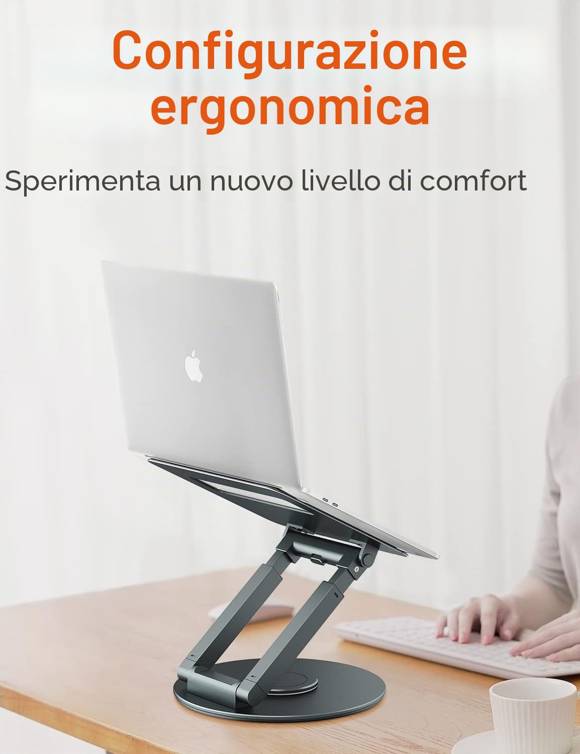 tounee Supporto PC Portatile con Base Girevole a 360°, Ergonomico Regolabile, Supporto Notebook Laptop Computer Stand Compatibile con MacBook Air/Pro Tutti i Laptop da 10-17"-Grigio