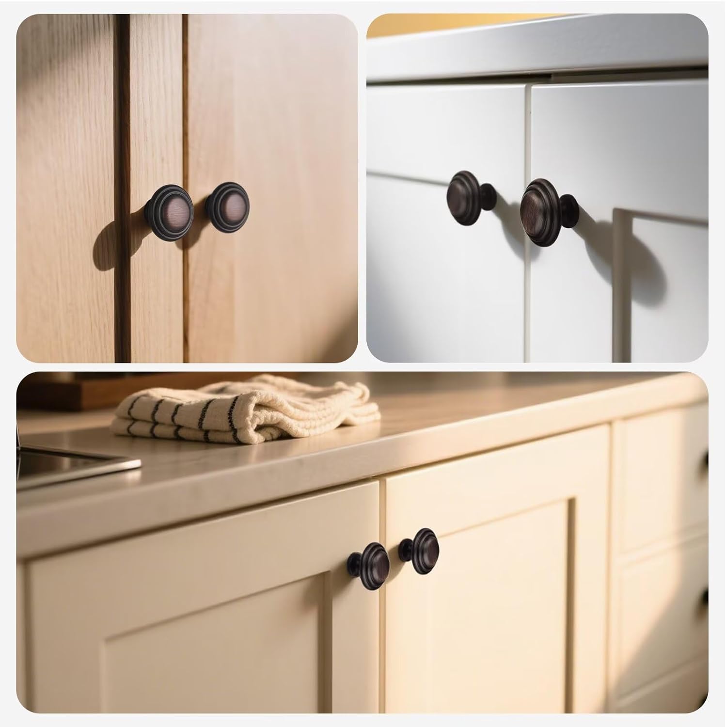 30 Pack Solid Zinc Cabinet Knobs, Oil Rubbed Bronze Drawer Dresser Knobs, Stepped Round Kitchen Cupboard Handle Pulls, Diameter: 1.32 Inch(33.5mm)