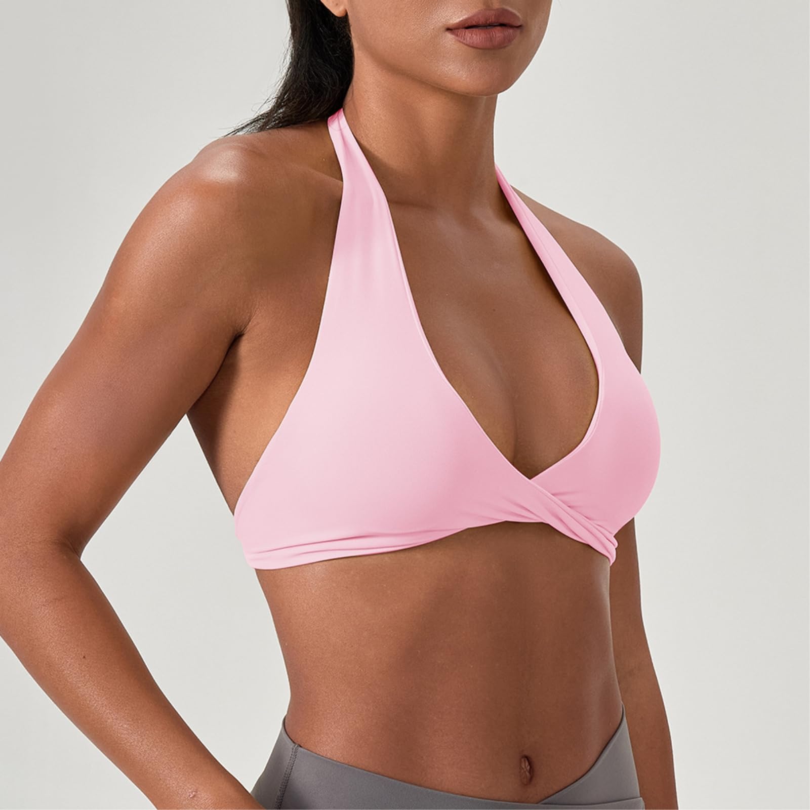CHENSHI Sujetador Deportivo Mujer Strappy para Mujeres Open Back Halter Soporte Ligero Gimnasio Crop Top Entrenamiento Sin Costuras Yoga Sujetadores Acolchados-White-XL