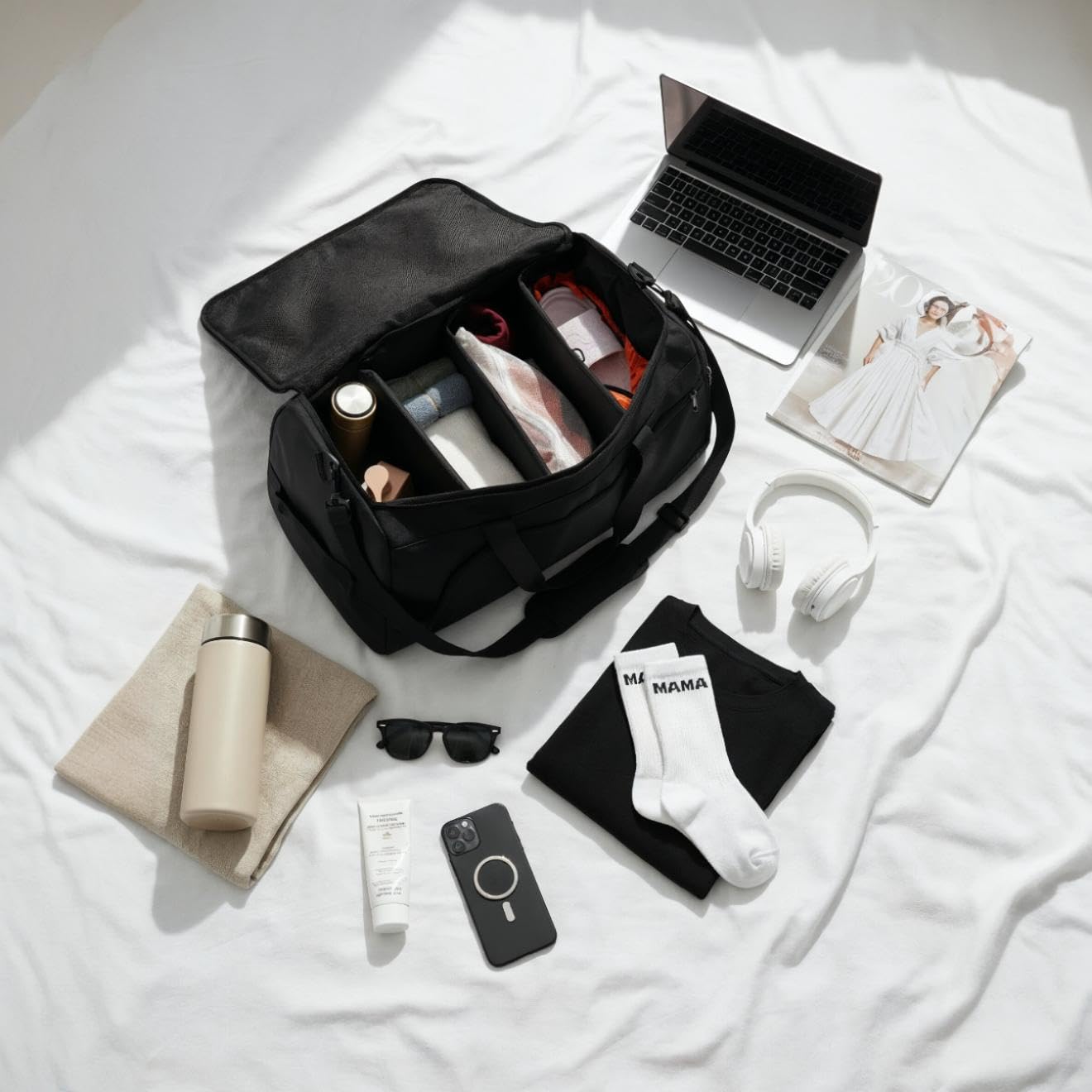 BOUM Borsa organizer, borsa sportiva con scomparto per scarpe, per viaggi, affari, palestre e uomini, funzione zaino, divisori rimovibili, impermeabile, per fitness, calcio, arti marziali, nuoto
